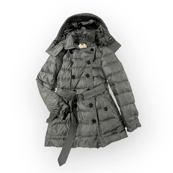 Burberry women Gray Grey Goose Down Puffer Jacket coat XS